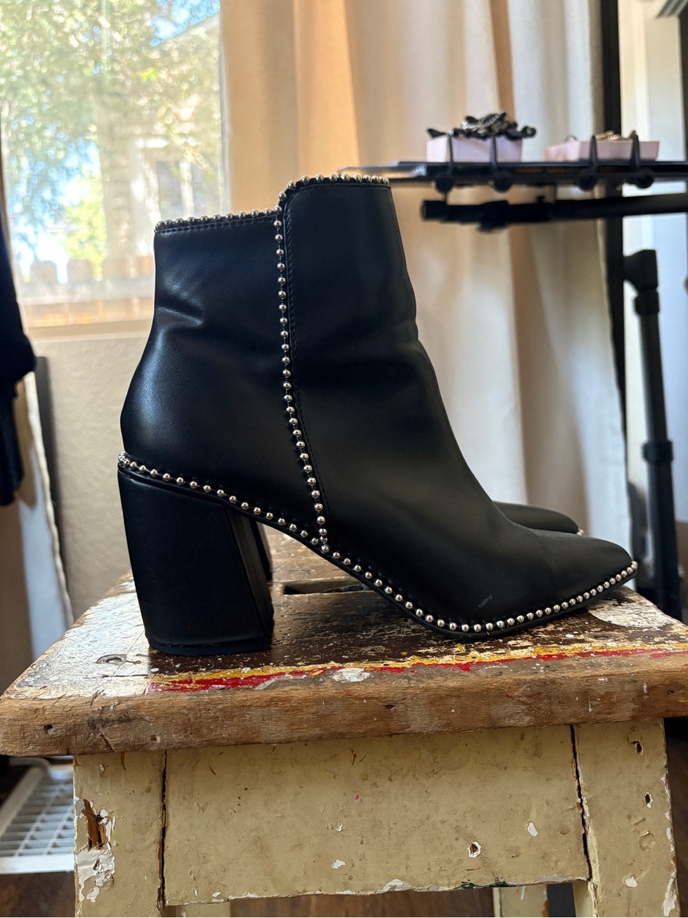 Steve Madden Black Studded Block Heel Ankle Boots